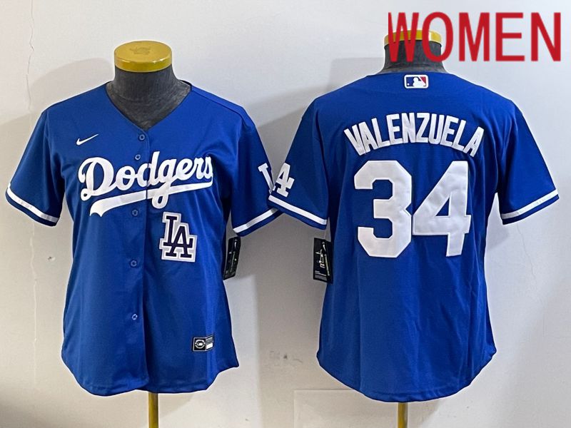 Women Los Angeles Dodgers #34 Valenzuela 2024 blue jersey 2024112011->women mlb jersey->Women Jersey